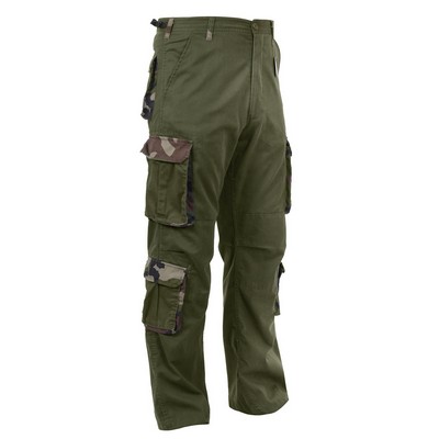 Olive Drab w/Woodland Camo Accent Paratrooper Fatigue Pants (XS to XL)