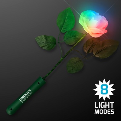 Imprinted 8 Color Light Up Rose w/ White Petals - Domestic Imprint