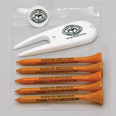 Golf Combo Pack of 5 Tees, 1 Ball Marker & 1 Divot Tool