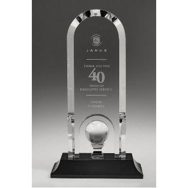 Small Optical Crystal Optima Globe Award w/Black Base