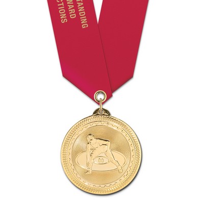 2" Wrestling Brite Laser Medal w/ Satin Neck Ribbon