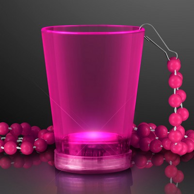 1.5 Oz. Light Up Pink Shot Glass w/ Bead Necklace - BLANK