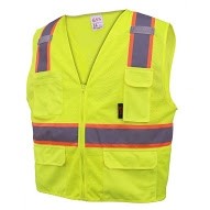 GSS™ Premium Class 2 Two-Tone Lime Green Safety Vest w/6 Pockets