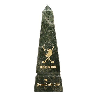 Small Jade Leaf Green Grooved Marble Obelisk Pinnacle Award