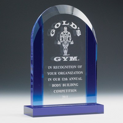 Roman Arch Crystal Award w/Blue Edge (7¾" x 5")