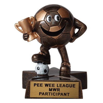 4" Resin Soccer Trophy w/Mylar Strip Engraving Plate