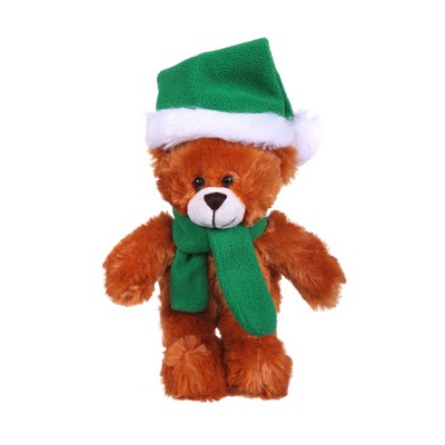 Soft Plush Stuffed Mocha Teddy Bear w/ Christmas Hat & Scarf