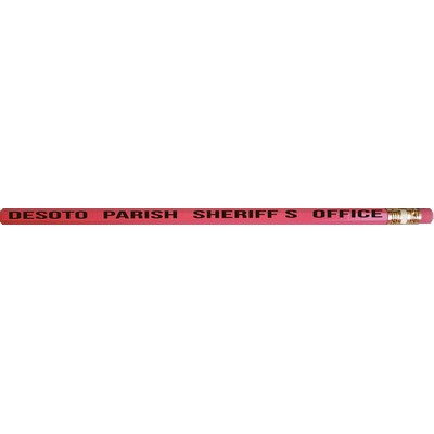 Hex pencil, eraser, 3 lines of custom text, assorted colors, screen printed