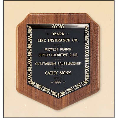 Walnut Shield Plaque with a Black Brass Plate (7" x 8")