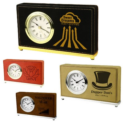 Laserable Leatherette Horizontal Desk Clock - Screen Imprint