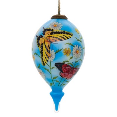 Butterflies And Daisy Glass Ornament