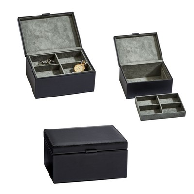 Elegant Black Leather Jewelry Box - 12" LElegant Black Leather Jewelry Box - 7" L Size: 7" x 3.5" x