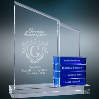 8" x 9" Crystal Perpetual Standup Plaque with Blue Crystal Blocks