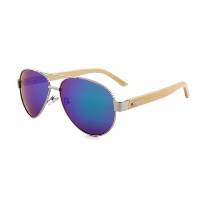 Bamboo Sunglasses - Green Mirror Lenses - Gold Frames