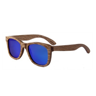 Zebra Wood Sunglasses - Blue Mirror Polarized Lenses - Zebra Wood Frames