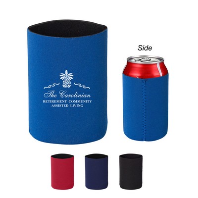 Pocket Neoprene Can cooler keeps your drink cold, Folds flat.