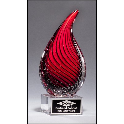 Droplet-Shaped Red Art Glass Award w/Clear Glass Base