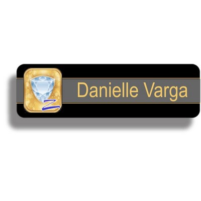 Enameled black badge, Frameless Badge w/ Full Color UV Printing on black (3/4"x 2 3/4")