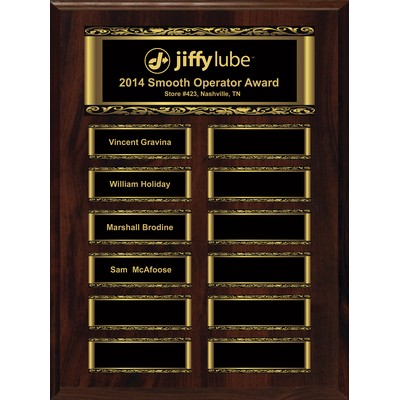 Walnut 12-Plt Mag Scroll Border Plaque W/ Easy Perpetual Plt Program & 12 5" x 7" Companion Plaques