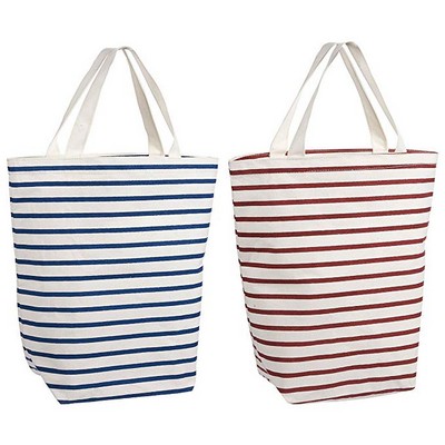 Bags: Blue Stripes & Red Stripes - Zippered Cotton Tote Shopping Bags with Handles