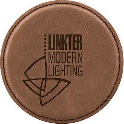 Round Coaster, Dark Brown Faux Leather, 4" Dia