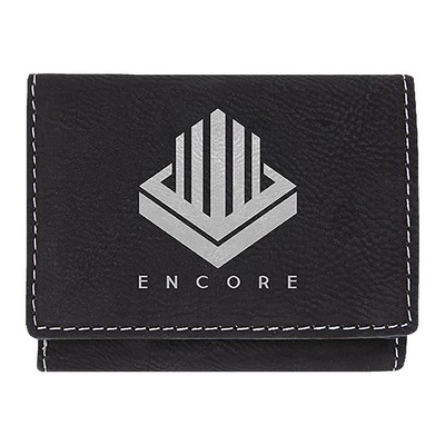 Black/Silver Leatherette Trifold Wallet (4" x 3")