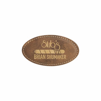 3 1/4" x 1 3/4" Rustic/Gold Leatherette Oval Badge w/ Magnet