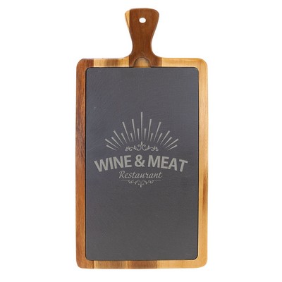 Paddle Shaped Slate/Acacia Wood Cutting Board, 16"x7-3/4"