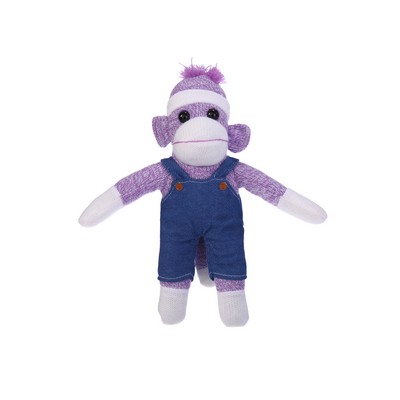 Purple Sock Monkey in Denim Overall