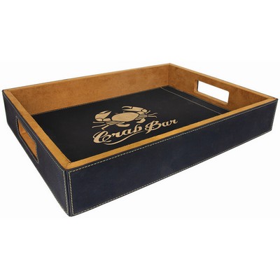 Black/Gold Laser Engraved Leatherette Serving Tray (16" x 12")