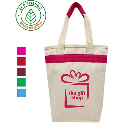 14 oz Cotton Canvas Gift Tote Bag Pink Trim - Eco Friendly Wine Bag 11 x 10 x 3.5