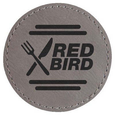 Round Engraved Patch with Adhesive, Gray Faux Leather, 2 1/2" diameter