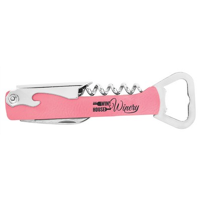 Pink Corkscrew Bottle Opener, Laserable Leatherette, 1-1/8"x5-1/4"