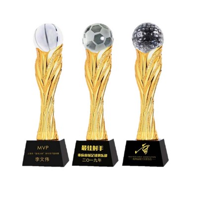 Customized Sports Gold-Plated Trophy Crystal Award With Resin Base