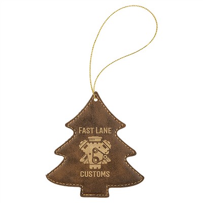 Rustic/Gold Laserable Leatherette Tree Ornament, 4"x4"