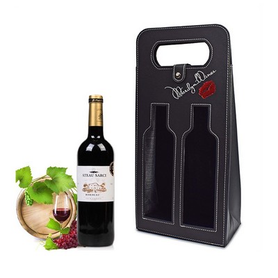 2 Bottles Package Leather Protection Wine Carrying Tote Bag