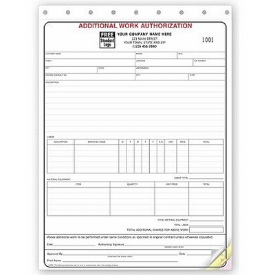 Additional Work Authorization Form (3 Part)