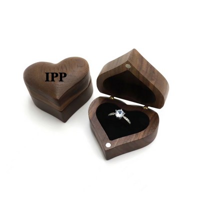 Heart Shaped Walnut Wood Ring Gift Box