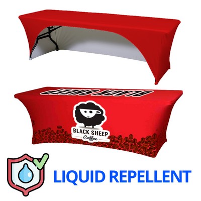 8ft x 30"Top x 29"H - (Liquid Repellent) 3 Sided Hemmed Stretch Table Throw - Made in the USA