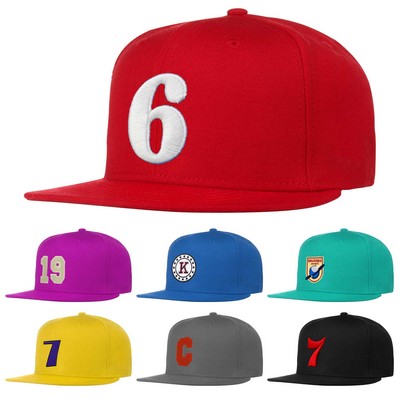 6 Panel Snapback Flat Bill Baseball Cap