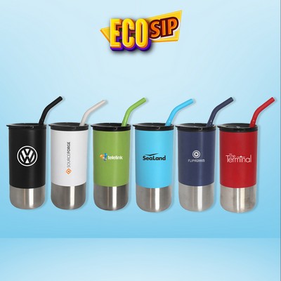 EcoSip 16 oz Double-Wall Tumbler With Silicone Tipped Straw