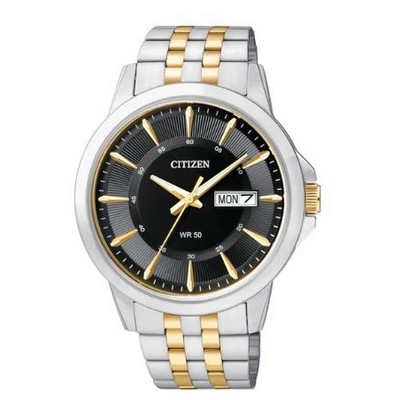 Citizen® Men's Quartz Two-Tone Stainless Steel Watch w/Black Dial & Date