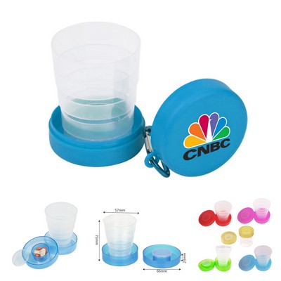 Travel Size Collapsible Drinking Cup W/ Pill Box Case- 6 Oz.