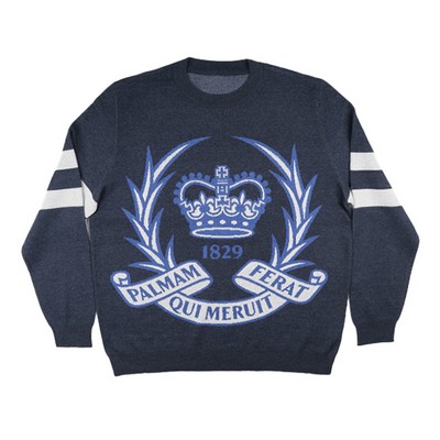 Custom Knit Cotton Blend Varsity Crewneck Sweater