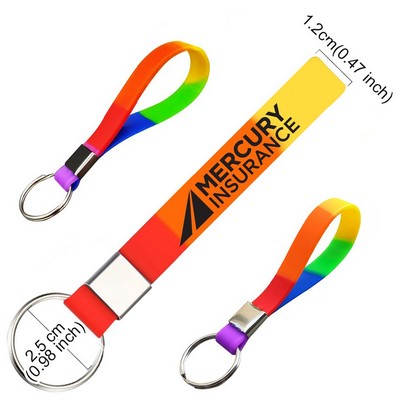 Rainbow Screen Printed Silicone Wristband Keychain