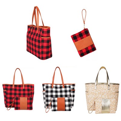 Women Large Buffalo Plaid Purses Canvas Tote Handbag