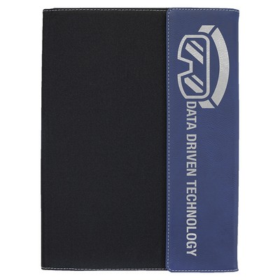 9 1/2"x12" Blue/Silver Laserable Leatherette / Black Canvas Portfolio w/Notepad