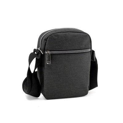 Heathered 2 zipper side pack and shoulder strap.