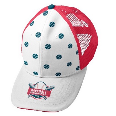 Sublimation 6 Panel Mesh Back Cap - High, Medium, Or Low Crown - Premium Poly Twill