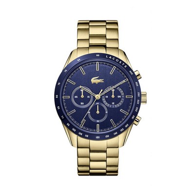 Lacoste™ Boston Gents Ionic Thin Gold Plated Steel Watch w/Blue Chrono Dial